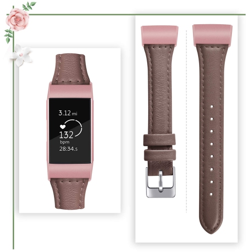 Fitbit Charge 3 Band, Classic Genuine Leather Wristband Replacement w/ Stainless Steel Connectors