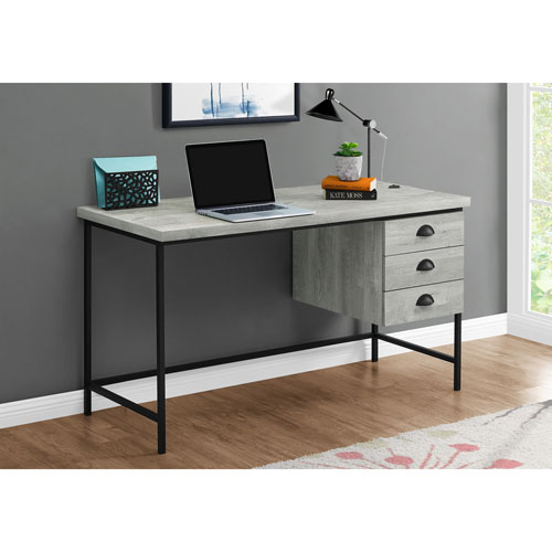 Monarch Contemporary Computer Desk with Drawers - Grey/Black