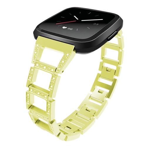 StrapsCo Alloy Watch Bracelet Band Strap with Rhinestones Compatible with Fitbit Versa - Yellow Gold