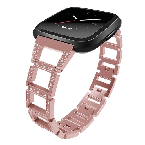 StrapsCo Alloy Watch Bracelet Band Strap with Rhinestones Compatible with Fitbit Versa - Rose Gold