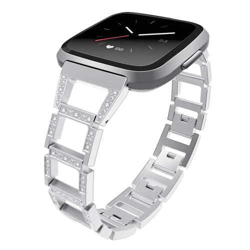 StrapsCo Alloy Watch Bracelet Band Strap with Rhinestones Compatible with Fitbit Versa - Silver