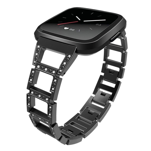 StrapsCo Alloy Watch Bracelet Band Strap with Rhinestones Compatible with Fitbit Versa - Black