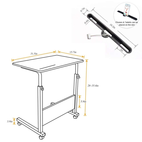 Duramex Adjustable Rolling Mobile Table 31.4" Portable Laptop Computer Stand Desk Cart Tray, Black
