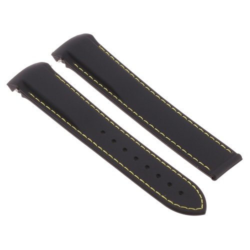 Strapsco Silicone Rubber Watch Band Strap with Yellow Gold Clasp for Omega Seamaster Planet Ocean - 20mm - Black & Yellow