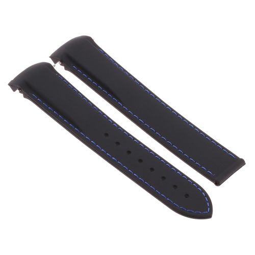 Strapsco Silicone Rubber Watch Band Strap with Black Clasp for Omega Seamaster Planet Ocean - 20mm - Black & Blue