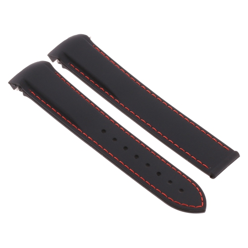Strapsco Silicone Rubber Watch Band Strap with Black Clasp for Omega Seamaster Planet Ocean - 20mm - Black & Red