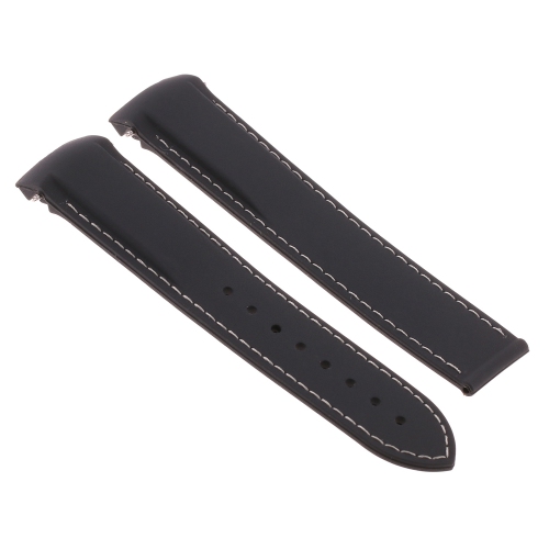 Strapsco Silicone Rubber Watch Band Strap with Black Clasp for Omega Seamaster Planet Ocean - 22mm - Black & Grey