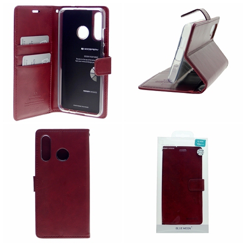 Final Sale! TopSave Goospery Bluemoon Card Slot w/Magnetic Clip Leather Folio Wallet Flip For Samsung Galaxy A20, Burgundy