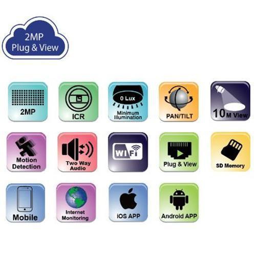 Provision ISR PT-838 Plug & View Pan/Tilt IR Fixed Lens Wireless Wifi Camera 2MP