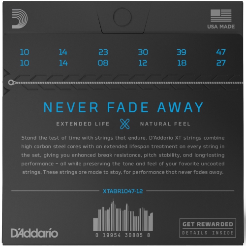 Cordes de guitare acoustique 12 cordes en bronze XT 80/20 d’Addario - 10-47
