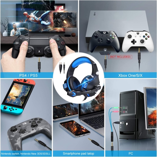 Gaming Headphones Stereo Wired 3.5mm Headset with Mic for PS5 Xbox Nintendo PC