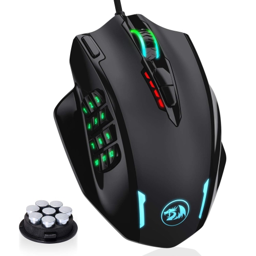 RGB Gaming Mouse, 12400 DPI Wired Laser MMO Mouse with High Precision Actuation, 12 Macro Side Buttons
