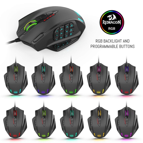 RGB Gaming Mouse, 12400 DPI Wired Laser MMO Mouse with High Precision Actuation, 12 Macro Side Buttons