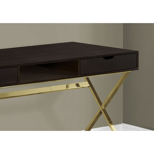 Monarch Computer Desk with Drawers & Shelf - Cappuccino/Gold