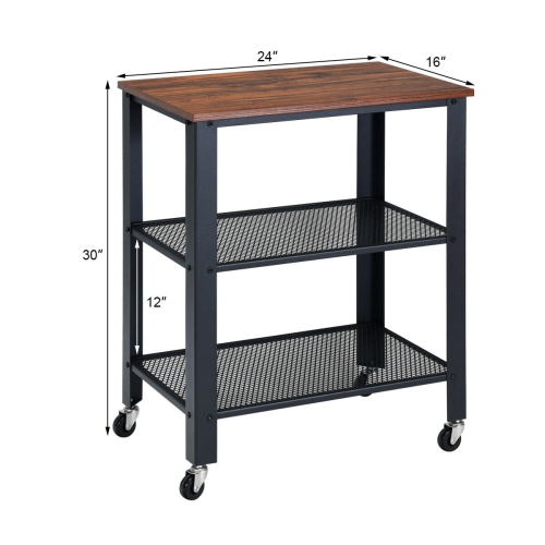 Gymax Industrial Serving Cart 3-Tier Kitchen Utility Cart on Wheels w/Storage Black