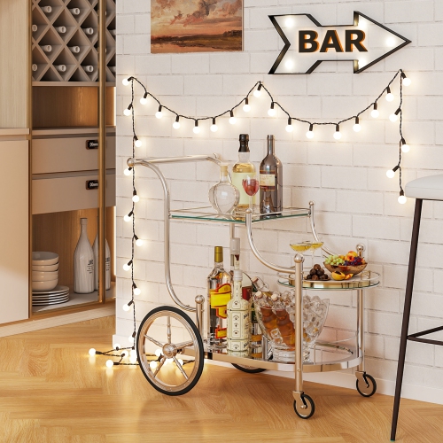 Gymax Bar Cart 3-Tier Home Bar Serving Cart on Wheels w/ Mirrored Shelves