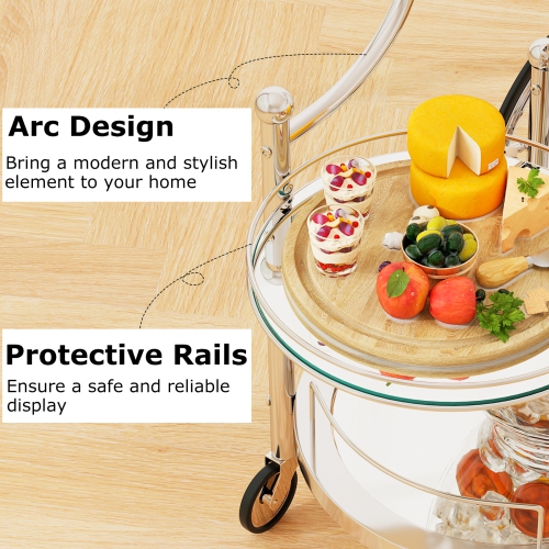 Gymax Bar Cart 3-Tier Home Bar Serving Cart on Wheels w/ Mirrored Shelves