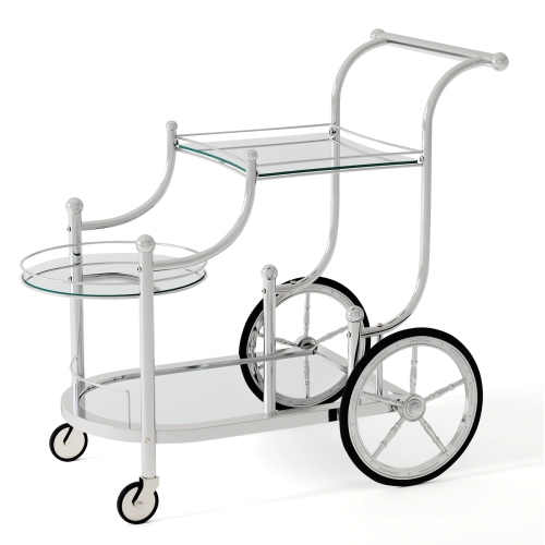 Gymax Bar Cart 3-Tier Home Bar Serving Cart on Wheels w/ Mirrored Shelves