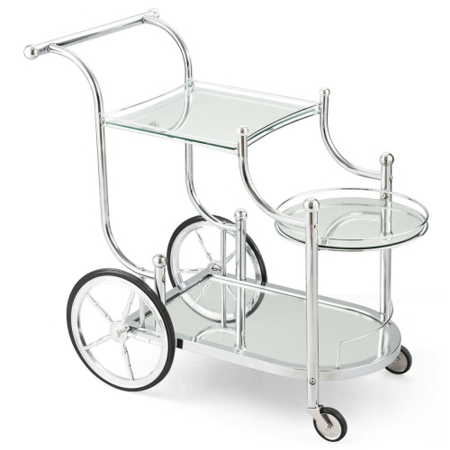 Gymax Bar Cart 3-Tier Home Bar Serving Cart on Wheels w/ Mirrored Shelves