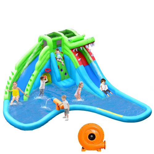 Gymax Crocodile Inflatable Water Slide Park Dual Slides Climbing Wall & Splash Pool