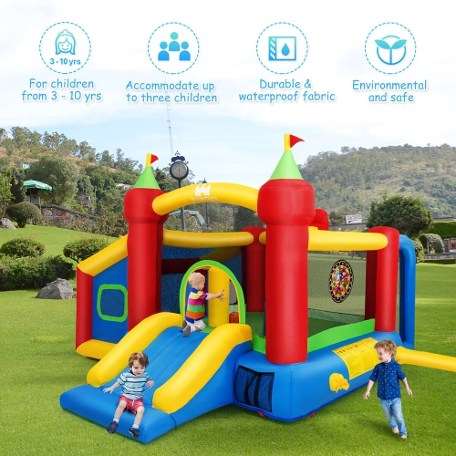 Gymax Inflatable Bounce House Kids Slide Jumping Castle without Blower