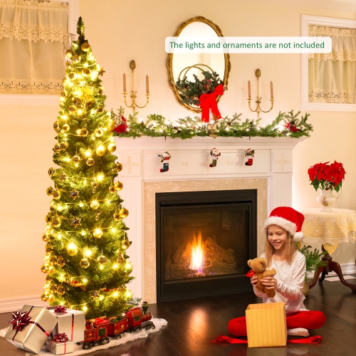 Gymax 6' PVC Artificial Christmas Tree Holiday Decor Slim Pencil Tree Metal Stand