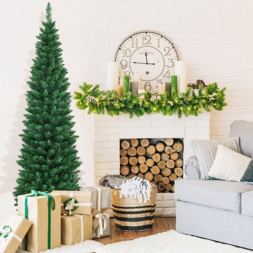 Gymax 6' PVC Artificial Christmas Tree Holiday Decor Slim Pencil Tree Metal Stand