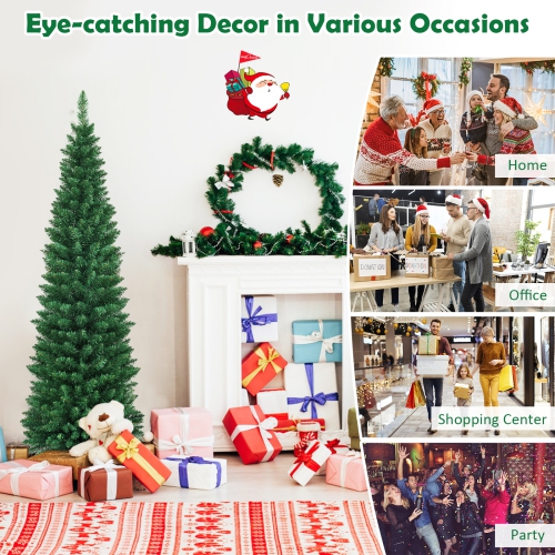 Gymax 6' PVC Artificial Christmas Tree Holiday Decor Slim Pencil Tree Metal Stand