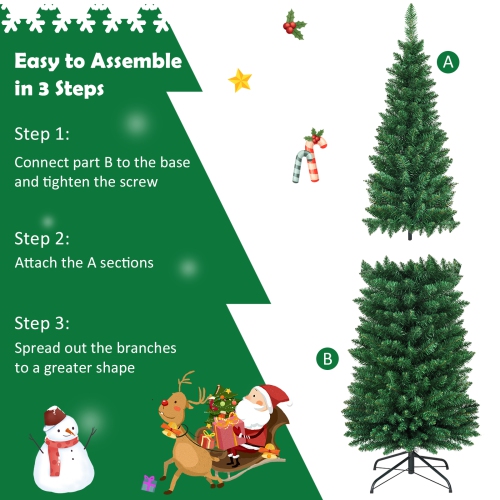 Gymax 6' PVC Artificial Christmas Tree Holiday Decor Slim Pencil Tree Metal Stand