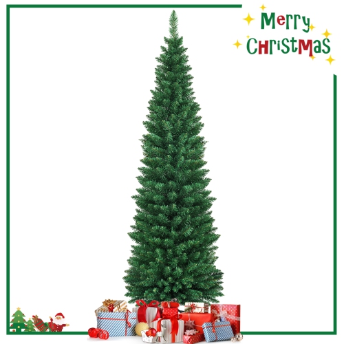 Gymax 6' PVC Artificial Christmas Tree Holiday Decor Slim Pencil Tree Metal Stand