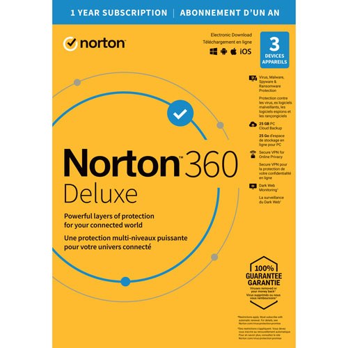 Norton 360 Deluxe - 3 appareils - Stockage infonuagique de 25 Go - Abonnement de 1 an