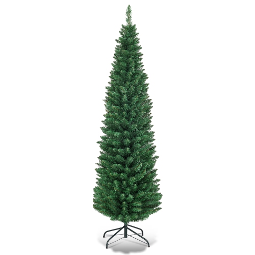 Costway 6Ft PVC Artificial Pencil Christmas Tree Slim w/ Stand Home Holiday Decor Green