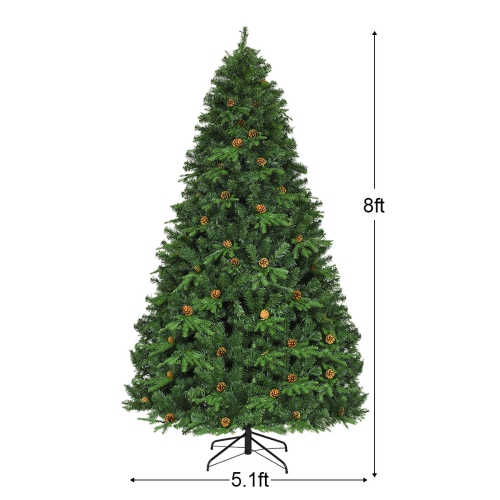 Costway 8Ft Pre-Lit Artificial Christmas Tree Hinged with 600 LED Lights & Pine Cones