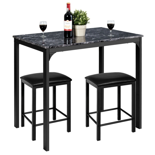 Costway 3 Piece Counter Height Dining Set Faux Marble Table 2 Chairs Kitchen Bar