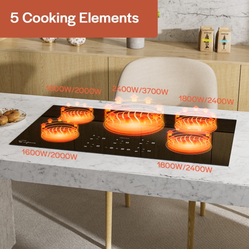 Empava 36" 5-Burner Electric Induction Cooktop - Black