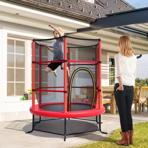 Gymax 55'' Trampoline for Kids Toddler Recreational Trampoline w/ Safety Enclosure Net Red