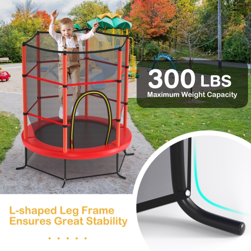 Gymax 55'' Trampoline for Kids Toddler Recreational Trampoline w/ Safety Enclosure Net Red