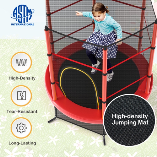 Gymax 55'' Trampoline for Kids Toddler Recreational Trampoline w/ Safety Enclosure Net Red
