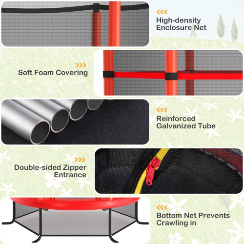 Gymax 55'' Trampoline for Kids Toddler Recreational Trampoline w/ Safety Enclosure Net Red