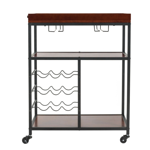 Gymax 3 Tier Storage Kitchen Trolley Utility Bar Serving Cart w/Wine Rack & Glass Holder