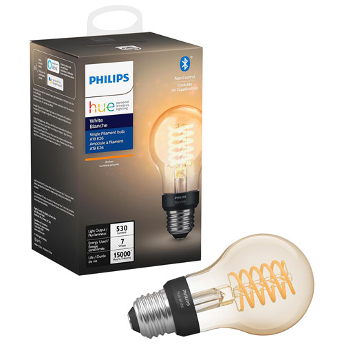 Ampoule DEL Bluetooth blanche intelligente à filament A19 Hue de Philips