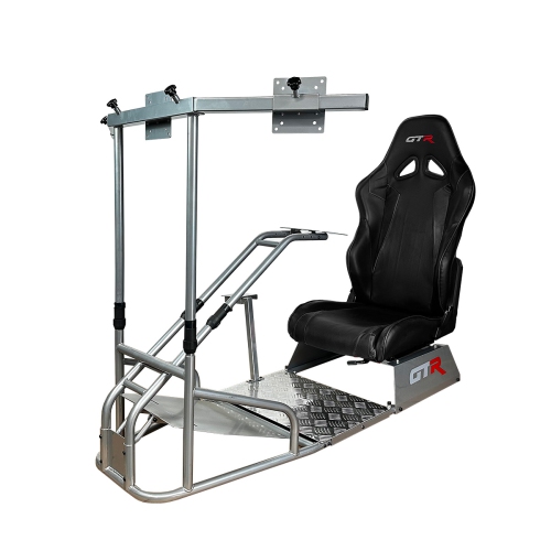 GTR Simulator GTSF avec siège de course noir véritable, cockpit de simulateur de course avec levier de vitesses, support pour trois ou un seul