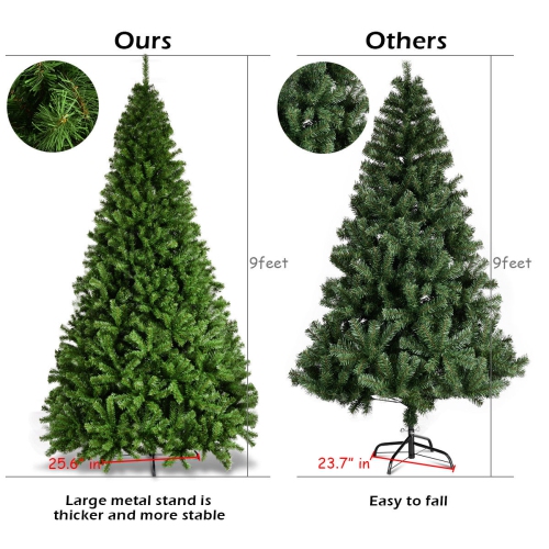 Costway 9FT PVC Artificial Christmas Tree 2132 Tips Premium Hinged w/ Solid Metal Legs