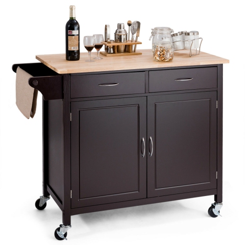 Costway Rolling Kitchen Cart Island Wood Top Storage Trolley Cabinet Utility Modern