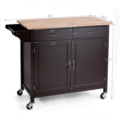 Costway Rolling Kitchen Cart Island Wood Top Storage Trolley Cabinet Utility Modern