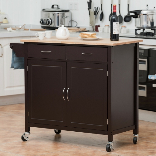 Costway Rolling Kitchen Cart Island Wood Top Storage Trolley Cabinet Utility Modern