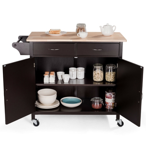 Costway Rolling Kitchen Cart Island Wood Top Storage Trolley Cabinet Utility Modern