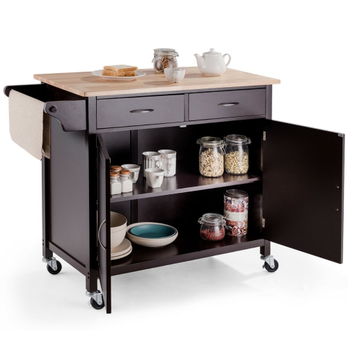 Costway Rolling Kitchen Cart Island Wood Top Storage Trolley Cabinet Utility Modern
