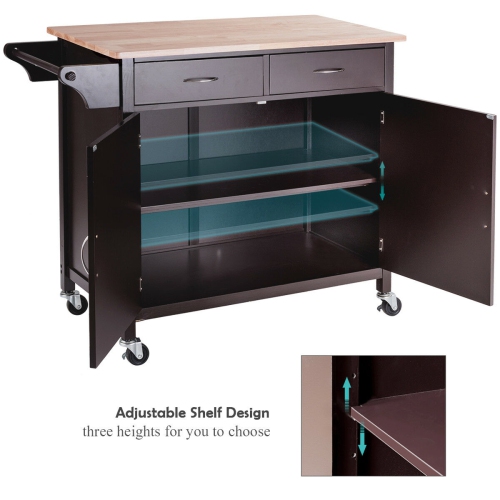 Costway Rolling Kitchen Cart Island Wood Top Storage Trolley Cabinet Utility Modern