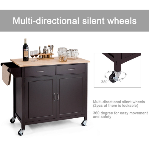 Costway Rolling Kitchen Cart Island Wood Top Storage Trolley Cabinet Utility Modern